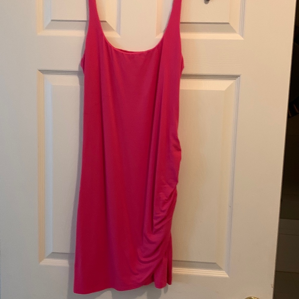 Susan monaco bright pink short shirred dress